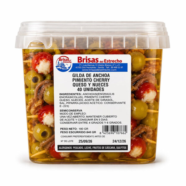 Gilda de Anchoa, Pimiento Cherry, Queso y Nueces – 40 unidades